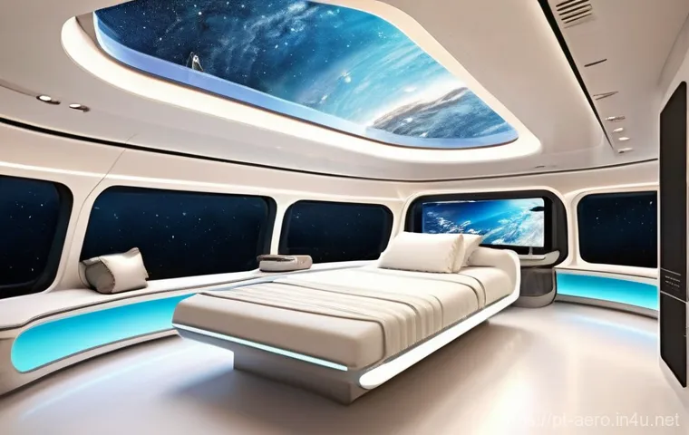 유인 우주선 설계 - **Prompt: "A luxurious and spacious interior of a future manned spacecraft, designed for long-durati...
