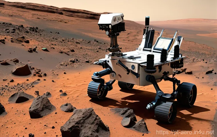 화성 탐사 로버 기술 - **Prompt 2: Autonomous Navigation in a Martian Vista**
    "An intricate, wide-angle shot from the p...
