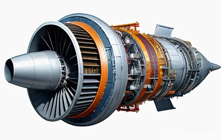제트엔진 구조 및 성능 - **Prompt:** A highly detailed cutaway illustration of a modern turbofan jet engine, showcasing the i...