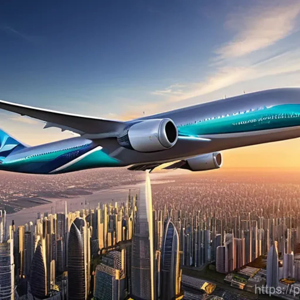 복합재료 항공기 구조 - **Prompt: "A breathtaking, futuristic passenger airplane, largely constructed from advanced composit...