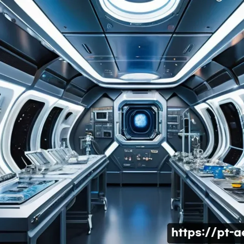 우주에서의 3D 프린팅 - A futuristic space station interior showing astronauts using advanced 3D printers to fabricate tools...