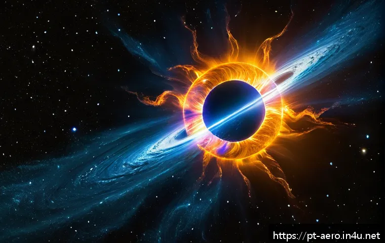 태양풍과 우주환경 영향 - A detailed cosmic scene depicting the Sun emitting a powerful solar wind of charged particles—mainly...